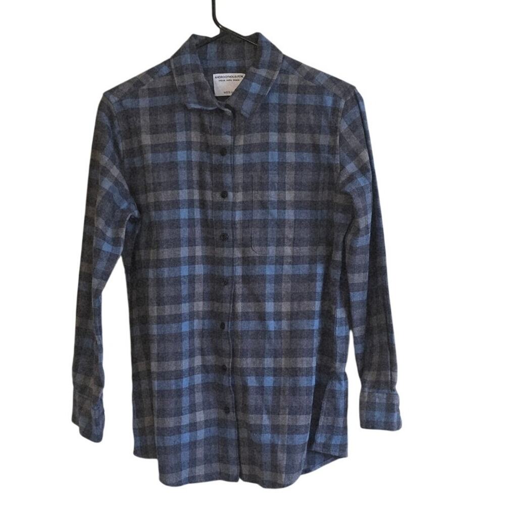 Androgynous fox gray plaid flannel shirt size medium mens